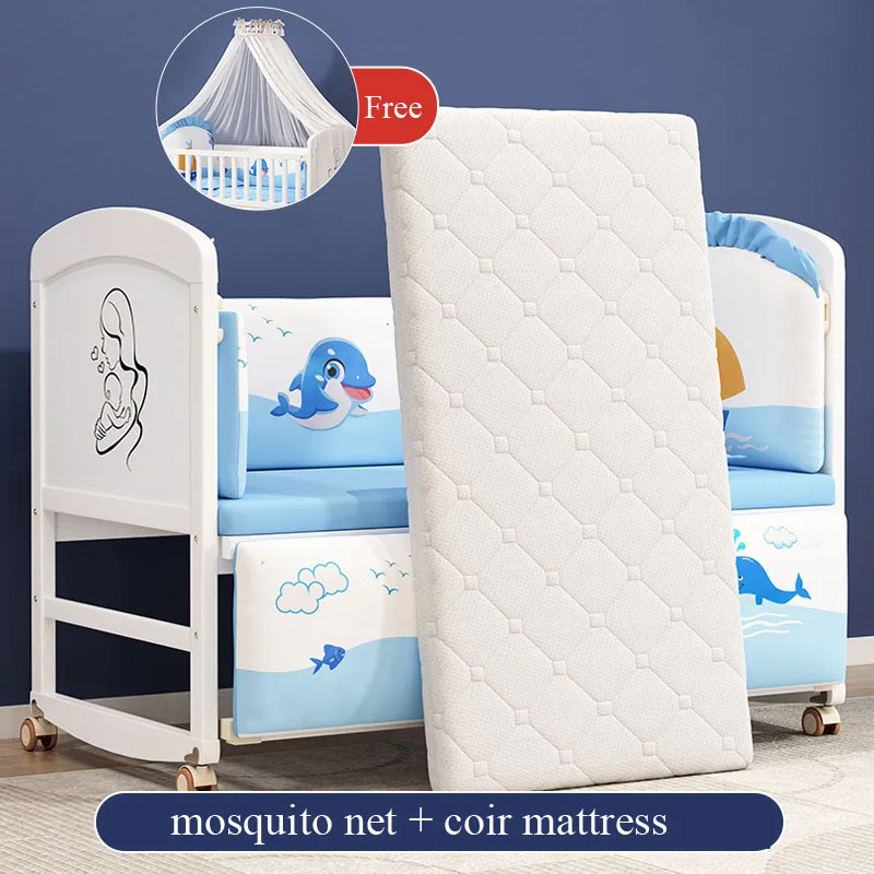 Cuna de bebé madera blanca con mosquitera