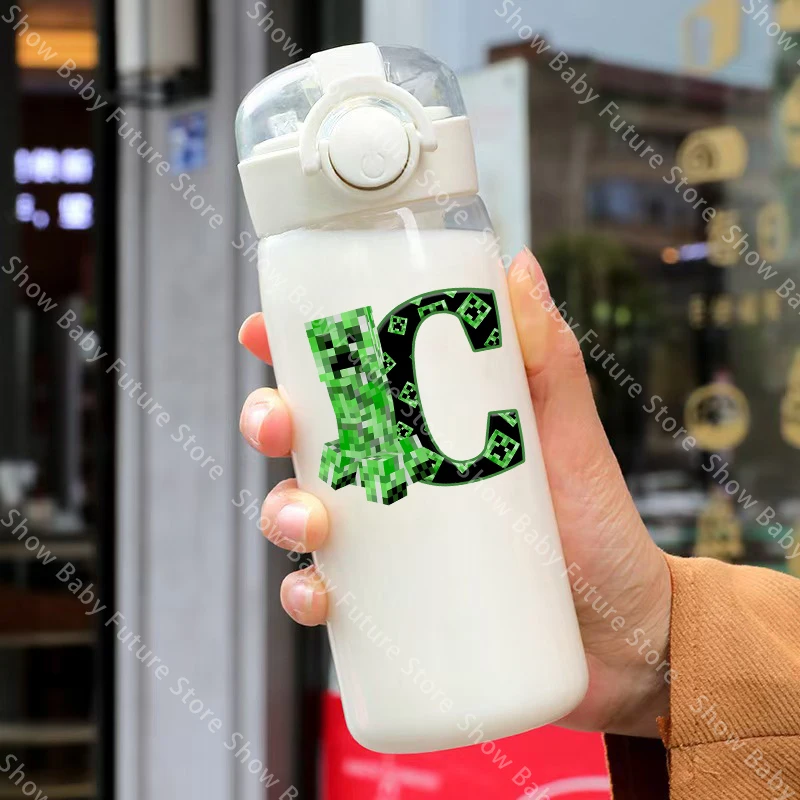Botella de agua con pajita Minecraft para estudiantes, letras - imagen 3