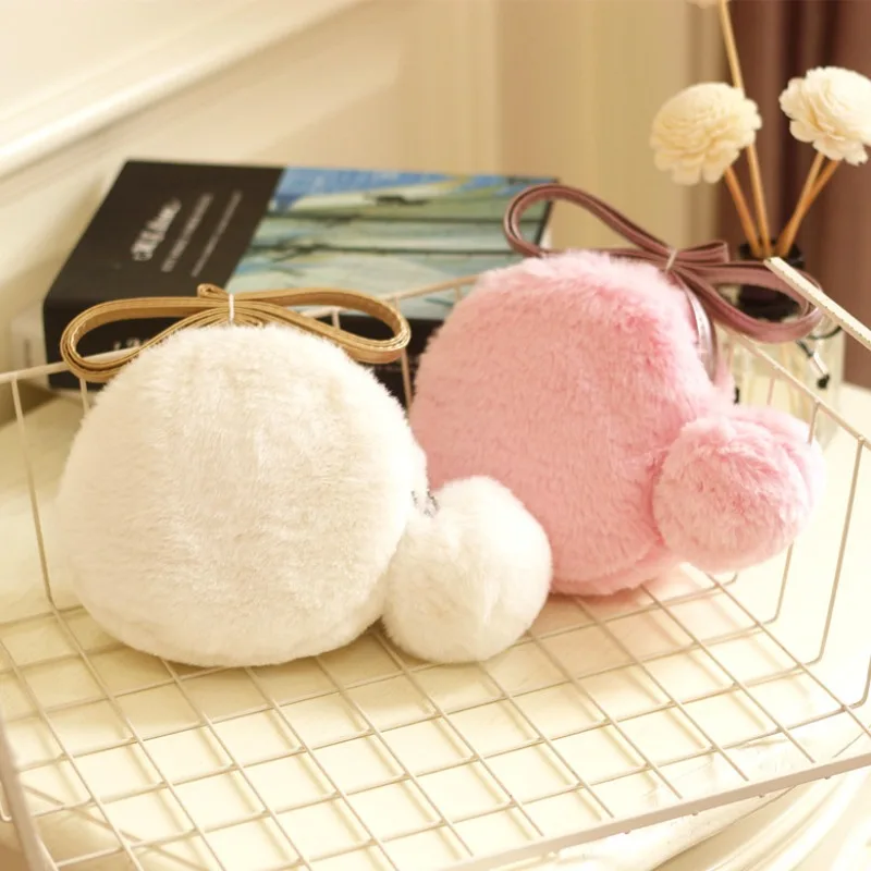 Bolso cruzado de felpa con pompones, piel sintética suave - imagen 3