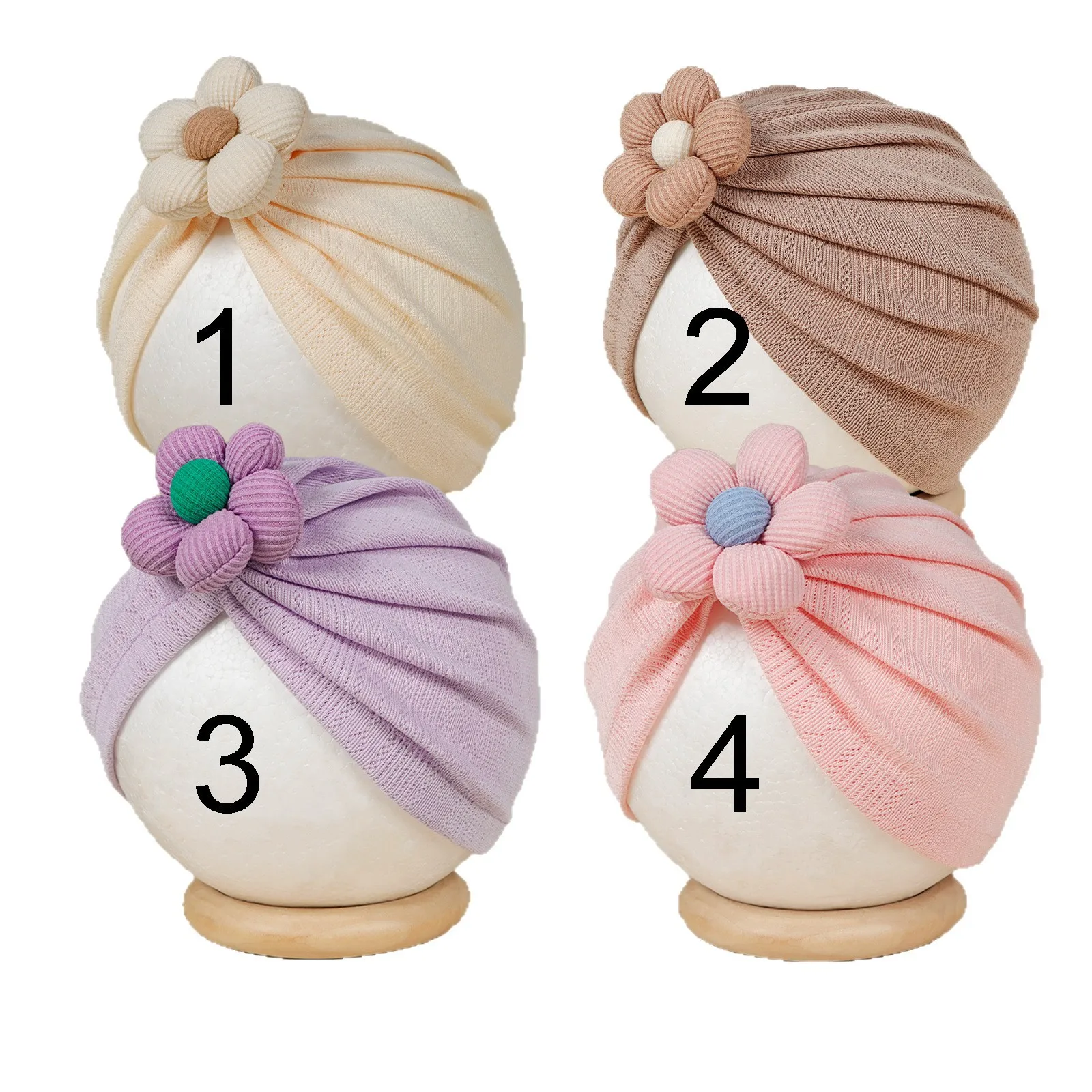 Gorro bebé de flores y turbante suave para recién nacido - imagen 3