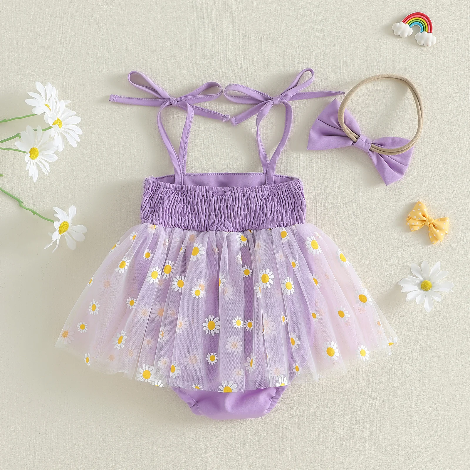 Conjunto recién nacido niña vestido floral sin mangas con lazo - imagen 4
