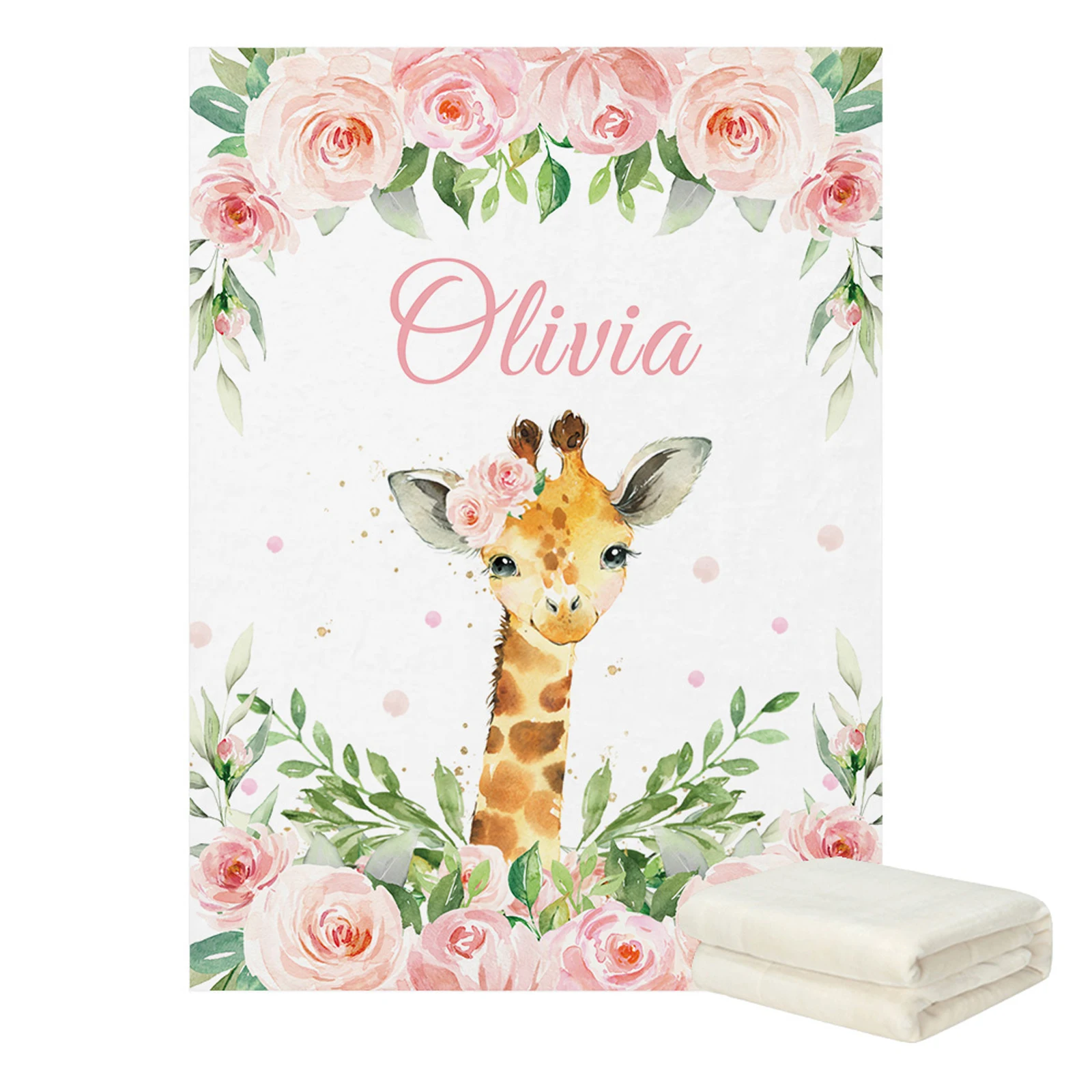LVYZIHO ropa de cama bebé personalizada con jirafa y flores rosadas - imagen 5