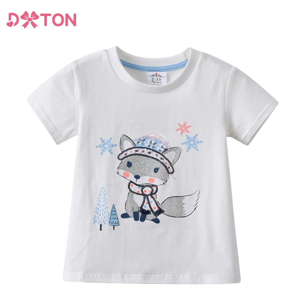 DXTON Camiseta niña de algodón con estampado de gato animal manga corta - imagen 4