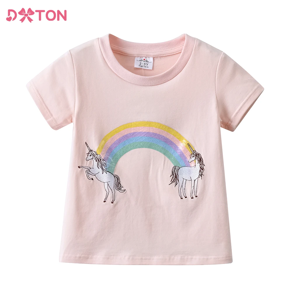 DXTON camiseta de niña de algodón con unicornio y lentejuelas - imagen 2