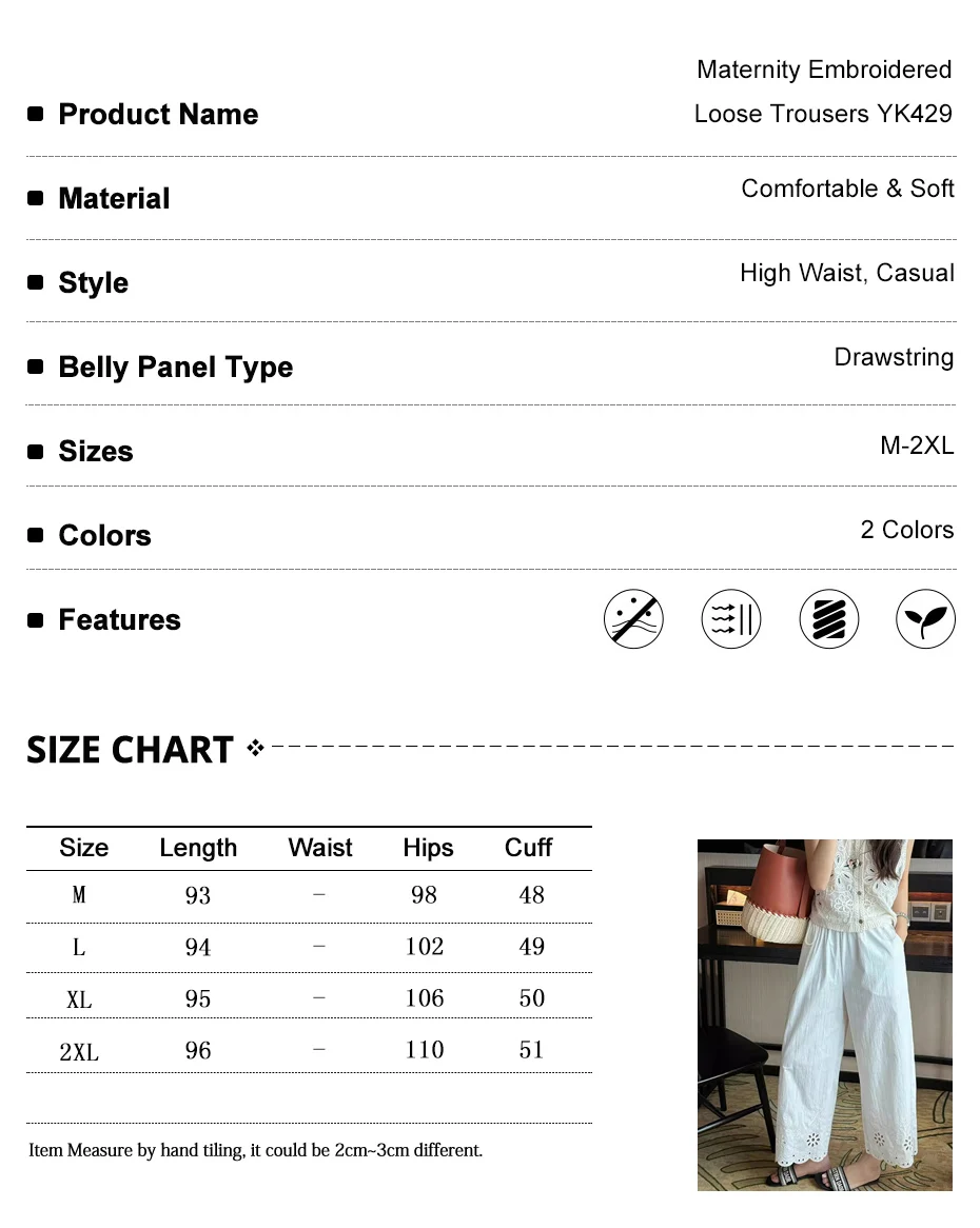 Pantalón de maternidad veraniego con cordón ajustable y pierna recta