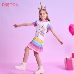 DXTON vestido de verano con capucha para niña – algodón unicornio
