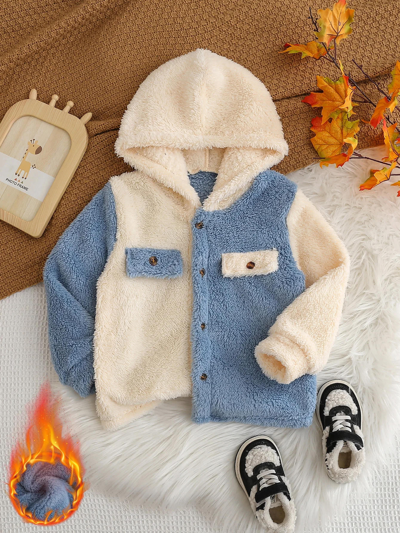 Abrigo cálido de felpa con capucha reversible para niños - imagen 2