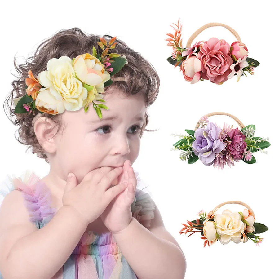 Diadema para bebé con flores de colores y elástico princesa