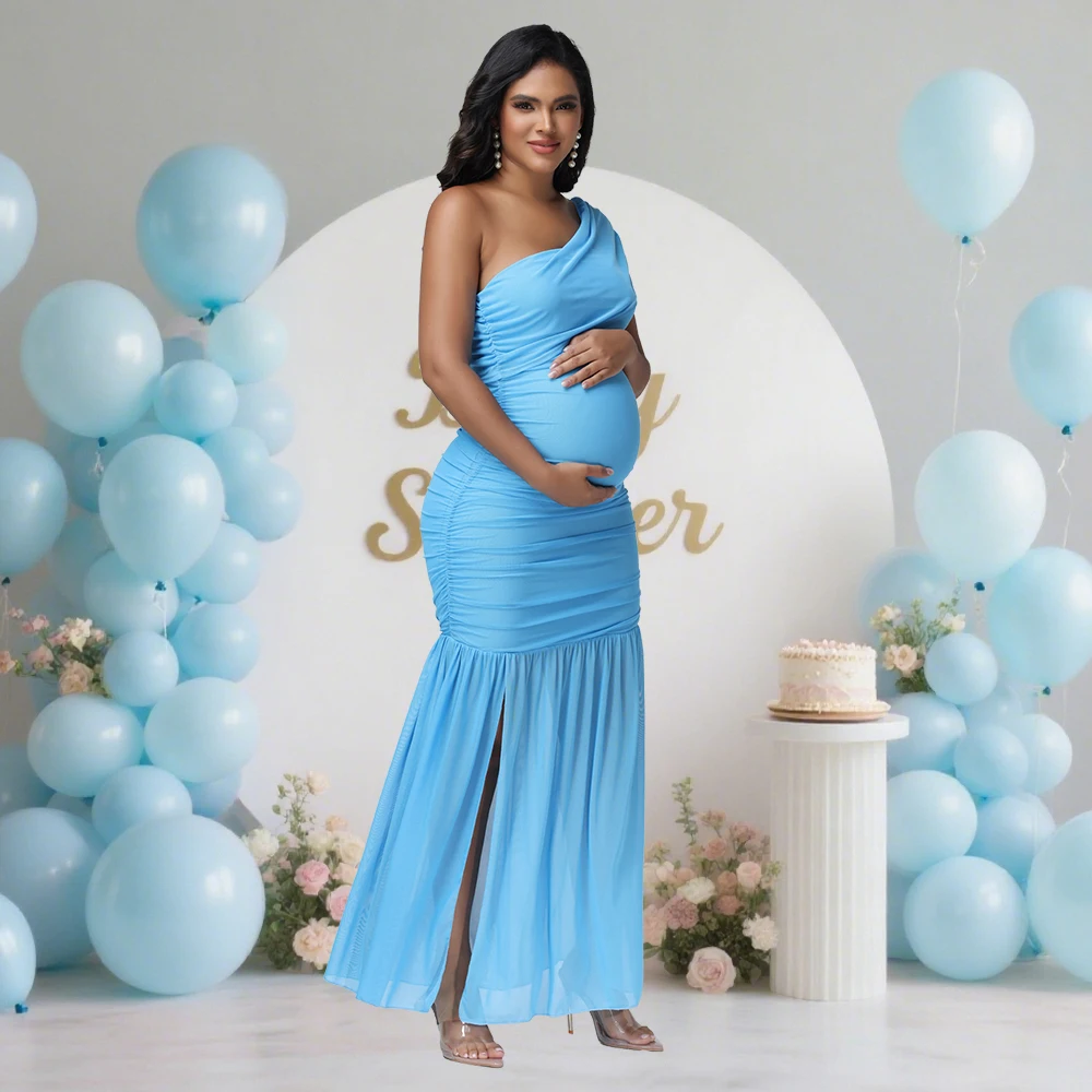 Vestido de maternidad un hombro sin mangas con abertura lateral - imagen 3