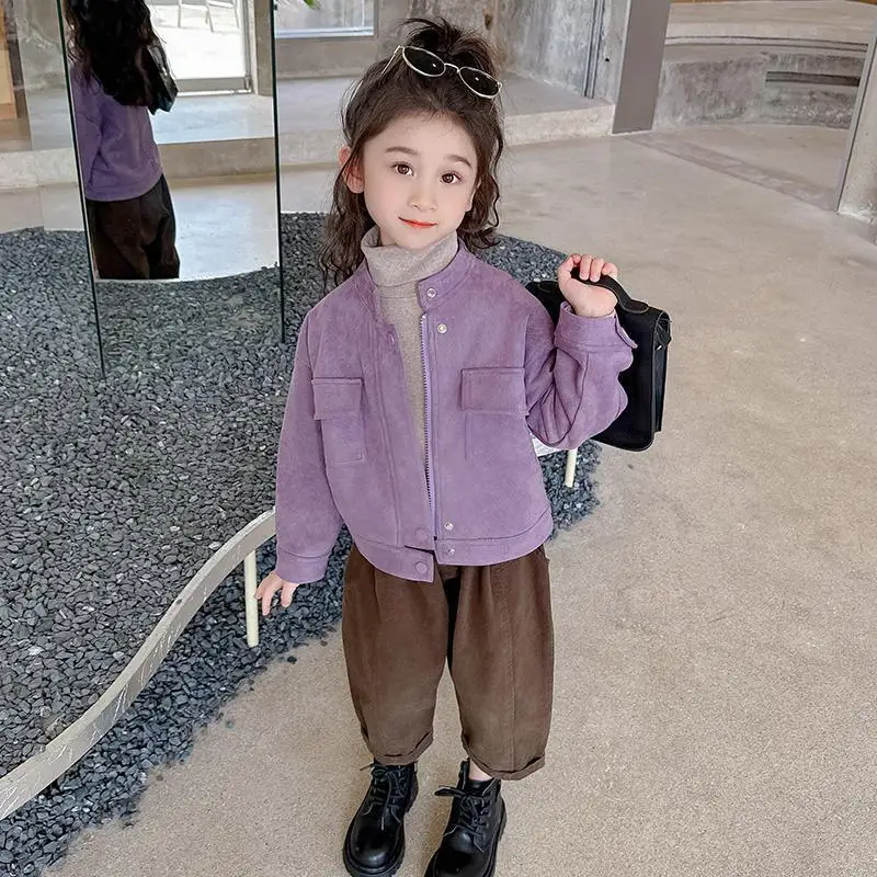 Chaqueta de cuero para niña con cremallera y cuello levantado - imagen 2