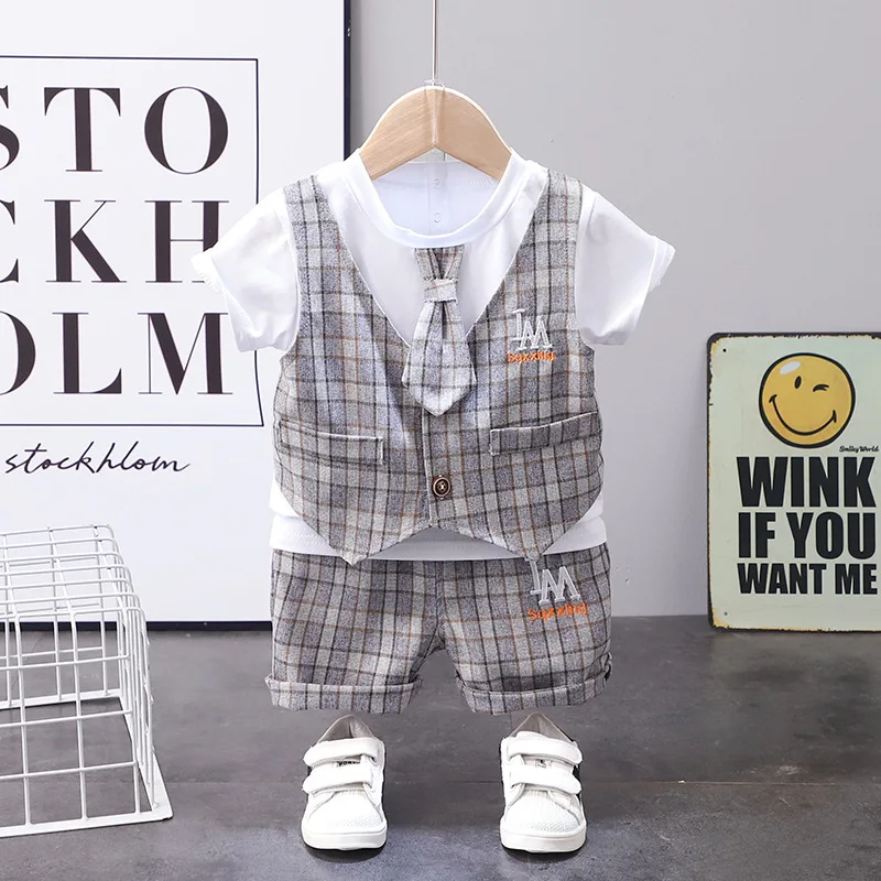 Conjunto verano bebé de cuadros con camiseta y pantalón corto - imagen 3