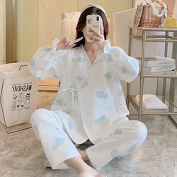 Pijama de lactancia en algodón manga larga con rebeca encaje