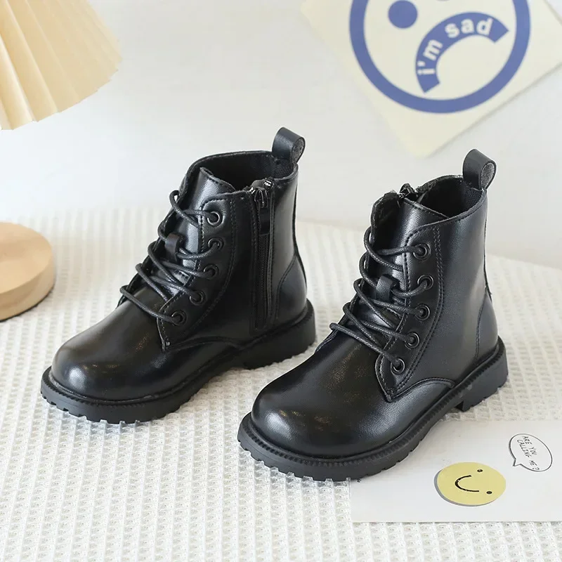 Botas infantiles de piel sintética para otoño/invierno, negro y marrón - imagen 3
