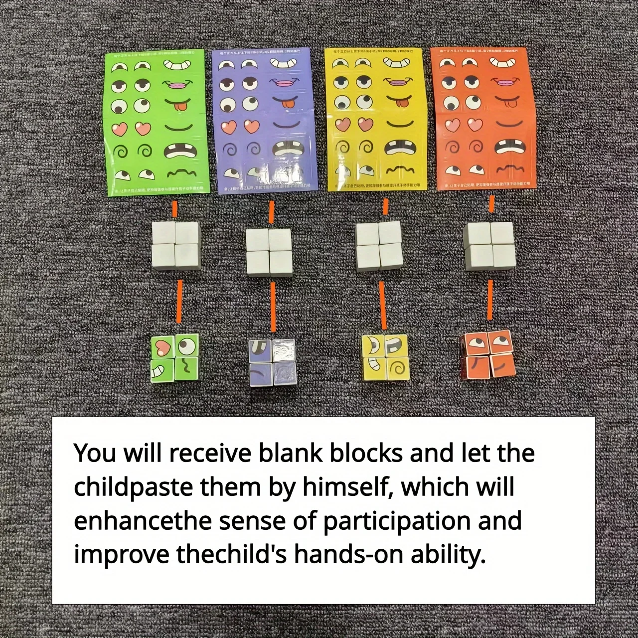 Cubo sensorial Montessori con bloques de caras expresivas para niños - imagen 5