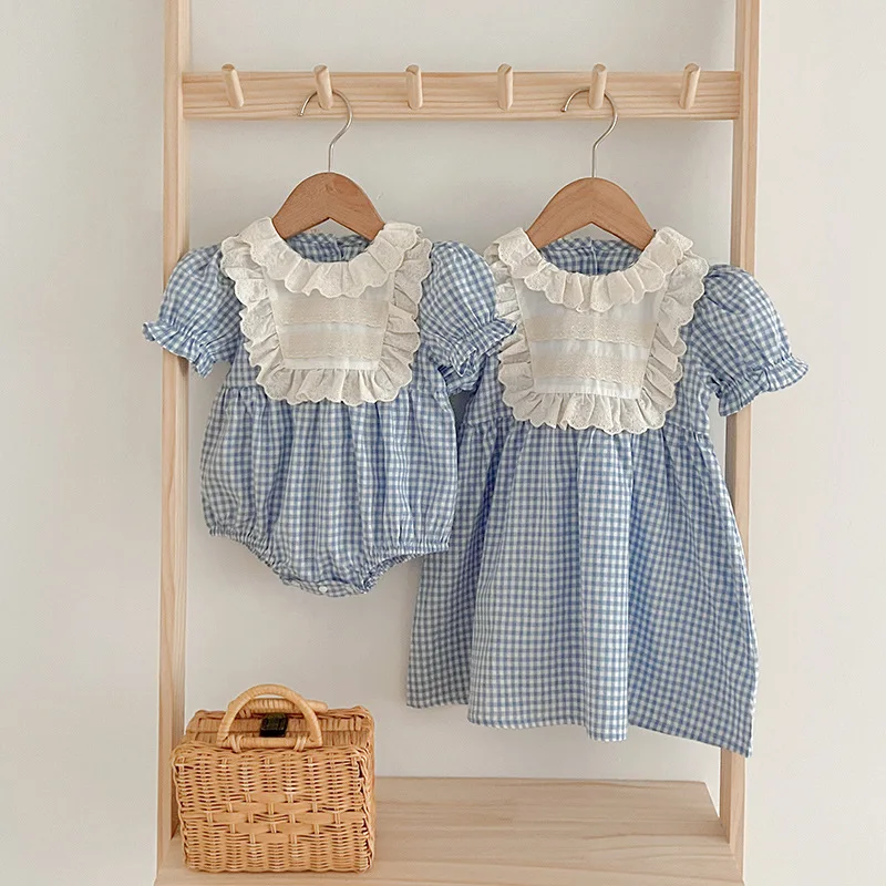 Conjunto bebé niña de algodón con cuello de encaje manga corta - imagen 5