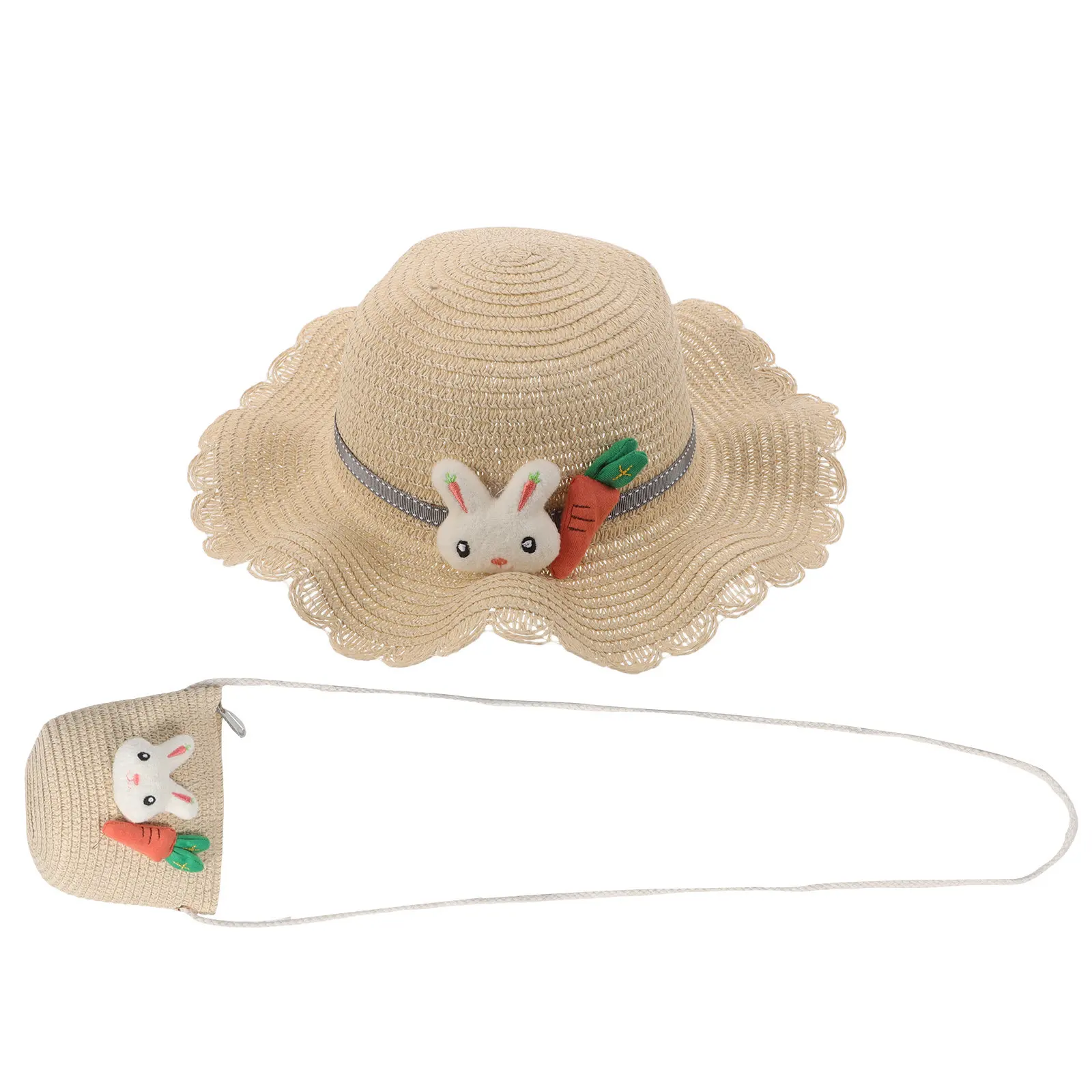 Sombrero de paja infantil diseño conejo y ala ondulada - imagen 2