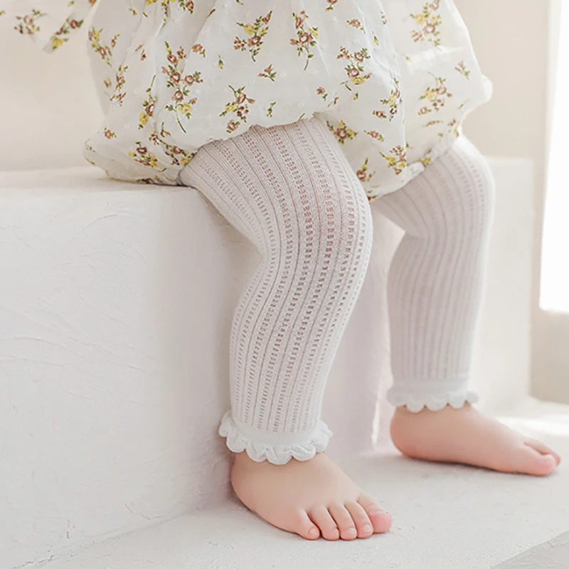 Leggings de encaje hasta el tobillo para bebé blanco, elásticos