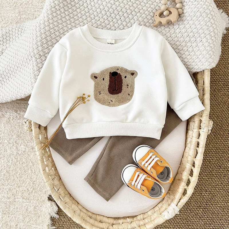 MILANCEL conjunto bebé otoño forro polar oso sudadera y pantalón - imagen 3