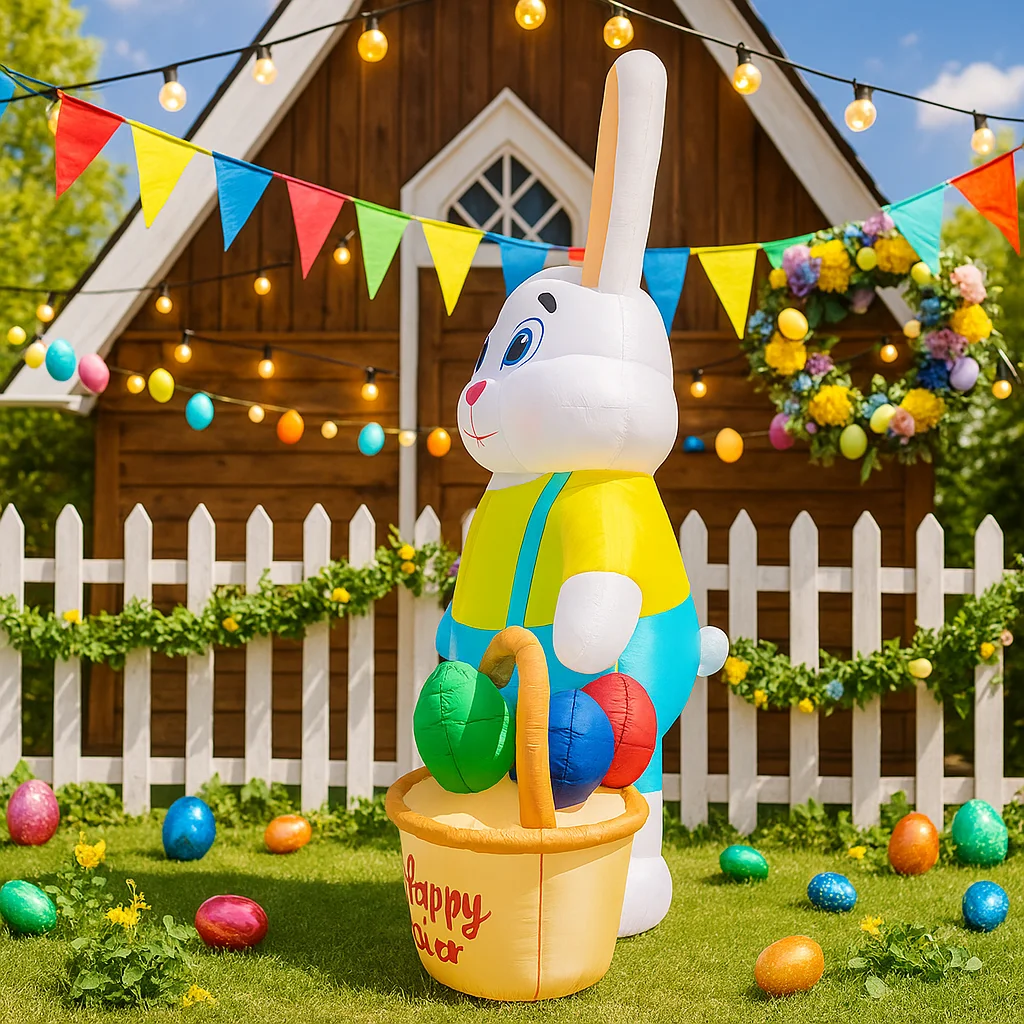 Conejo inflable de Pascua con luces LED para jardín - imagen 5