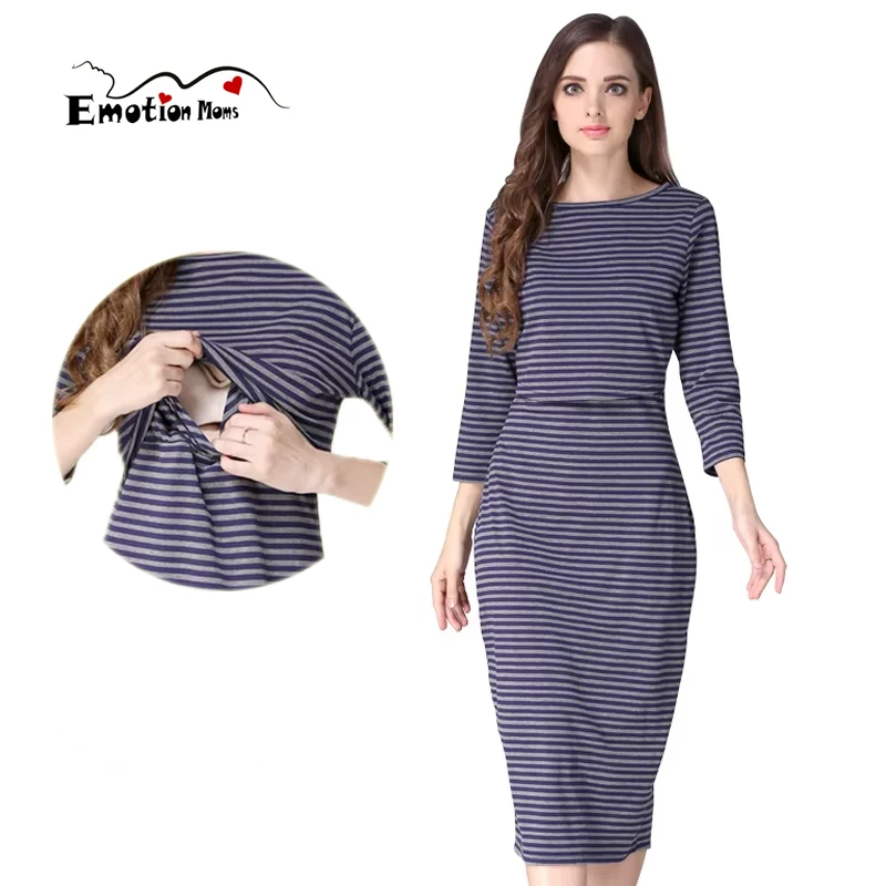 Vestido de lactancia midi con manga tres cuartos y aberturas ocultas - imagen 3