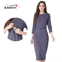 Vestido de lactancia midi con manga tres cuartos y aberturas ocultas