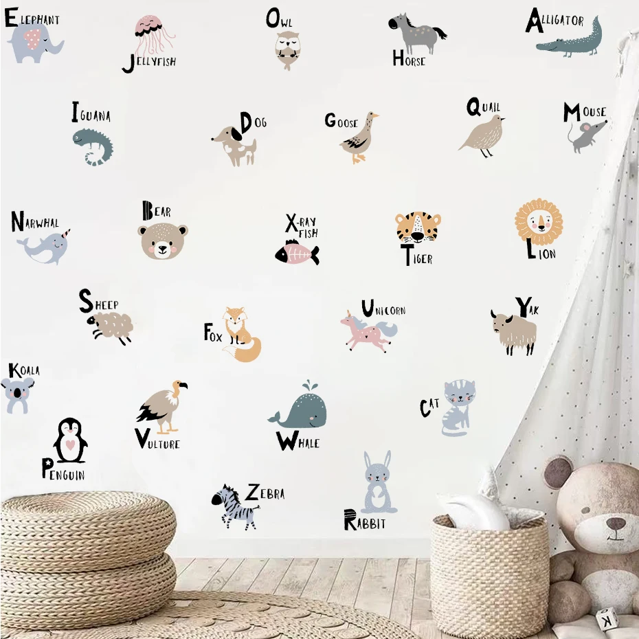 Pegatinas de pared infantiles de animales y alfabeto para aula - imagen 4