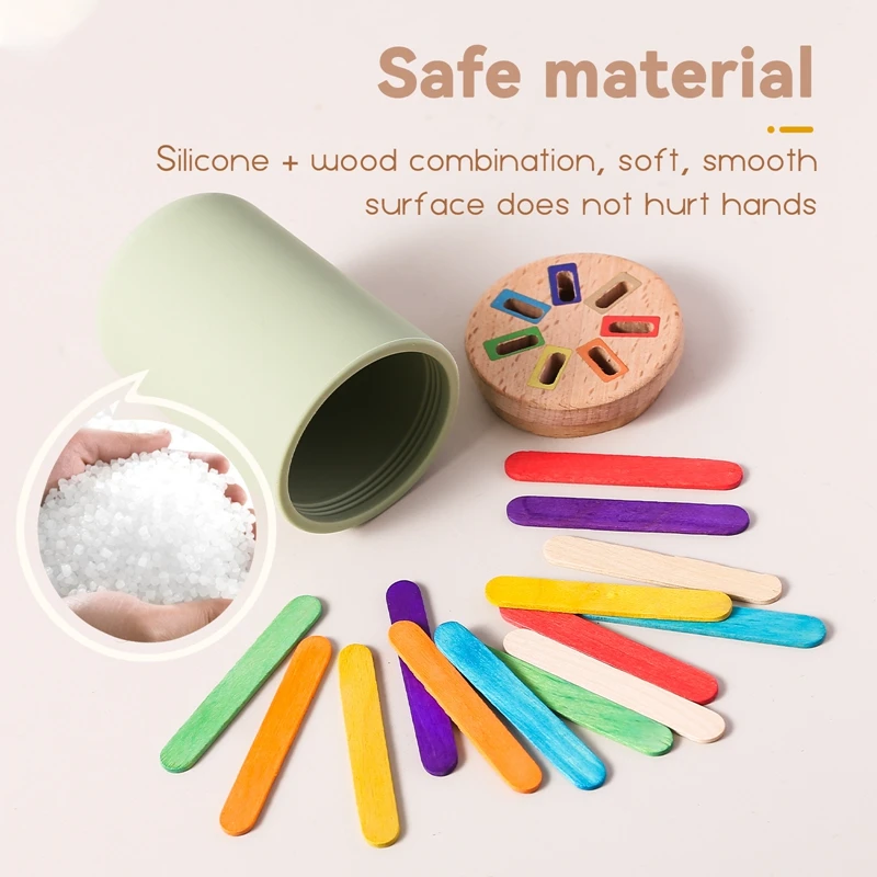 Juguete Montessori de madera para clasificar colores y motricidad - imagen 4