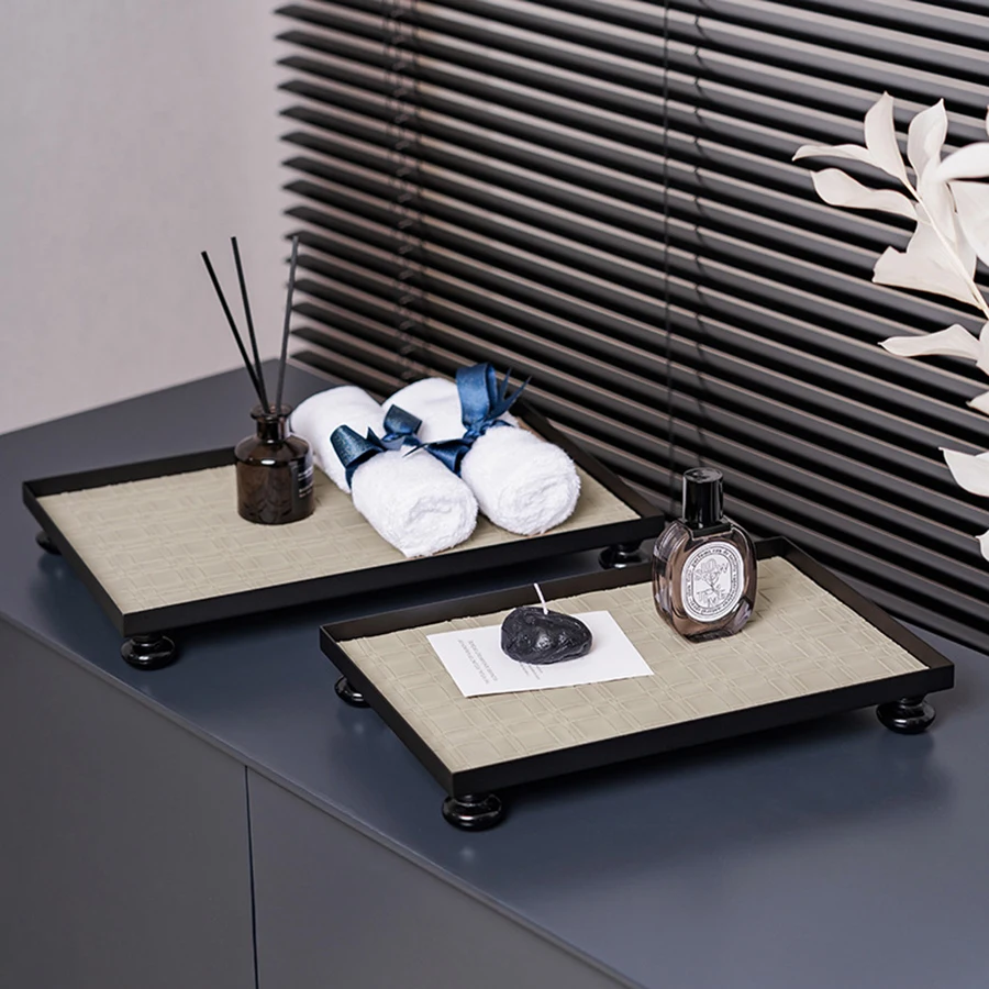 Organizador de baño nórdico de metal y cuero para joyas y accesorios - imagen 5