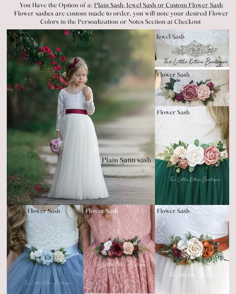Vestido de niña de tul floral naranja – encaje rústico de fiesta - imagen 5