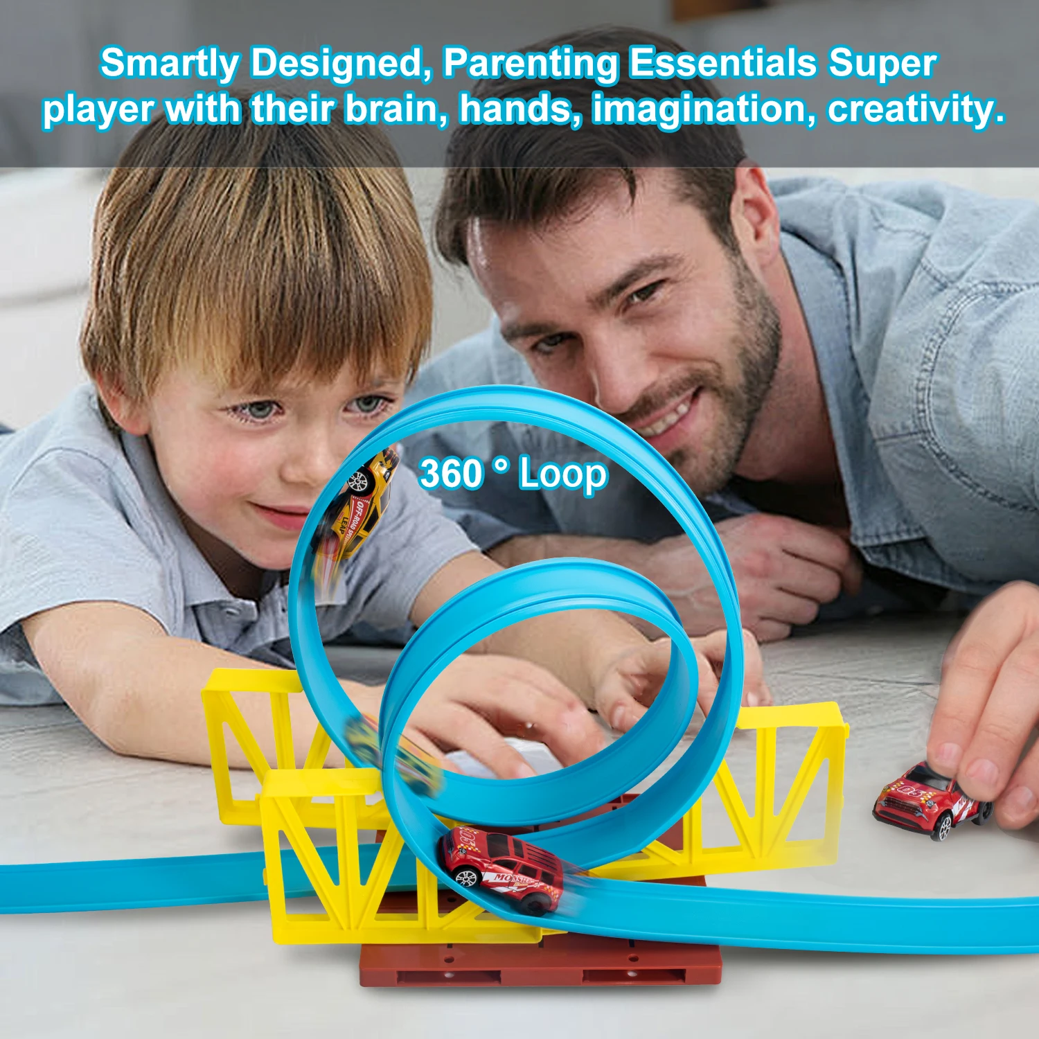 Pista de carreras acrobática montaje DIY con coches para niños - imagen 2