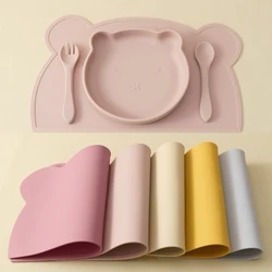Set vajilla silicona bebé sin BPA – plato, cuchara y tenedor suave