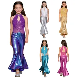 Mono de baile lentejuelas metálicas con cuello halter sin mangas