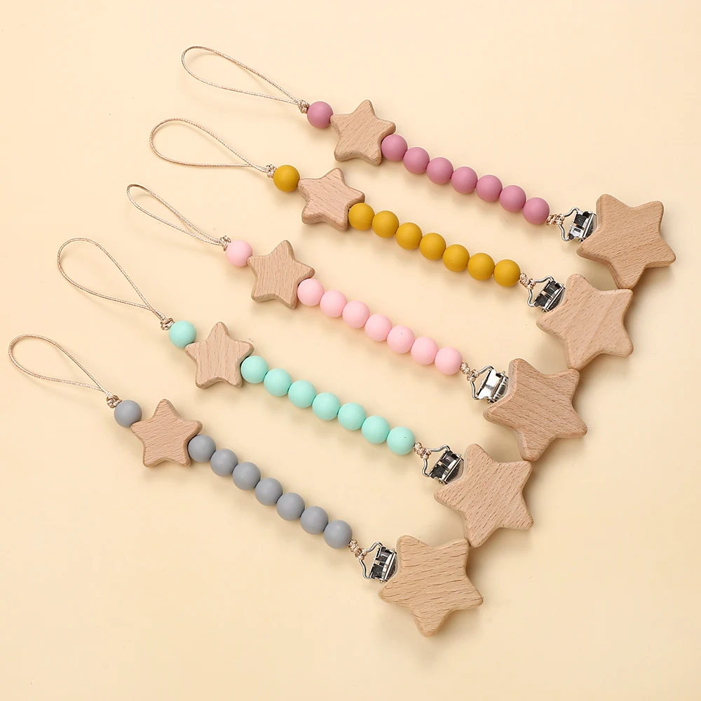 Cadena madera chupete bebé regalo recién nacido – Mordedor colgante - imagen 4