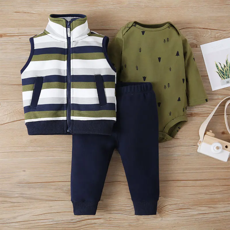 Conjunto para bebé: chaleco a rayas, body y pantalón – Primavera/Otoño - imagen 5