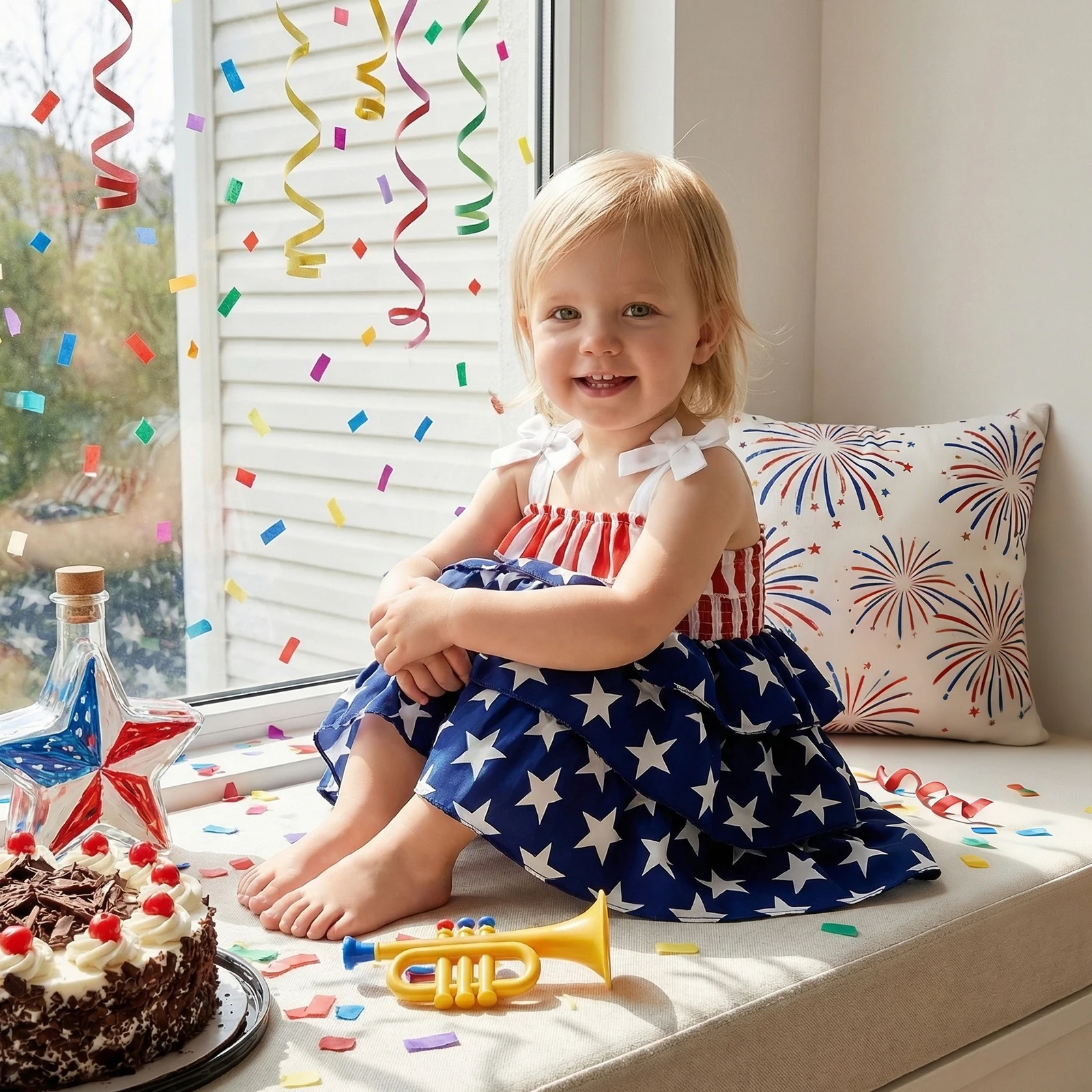 Vestido para bebé niña sin mangas con lazo, estrellas y rayas de fiesta - imagen 2