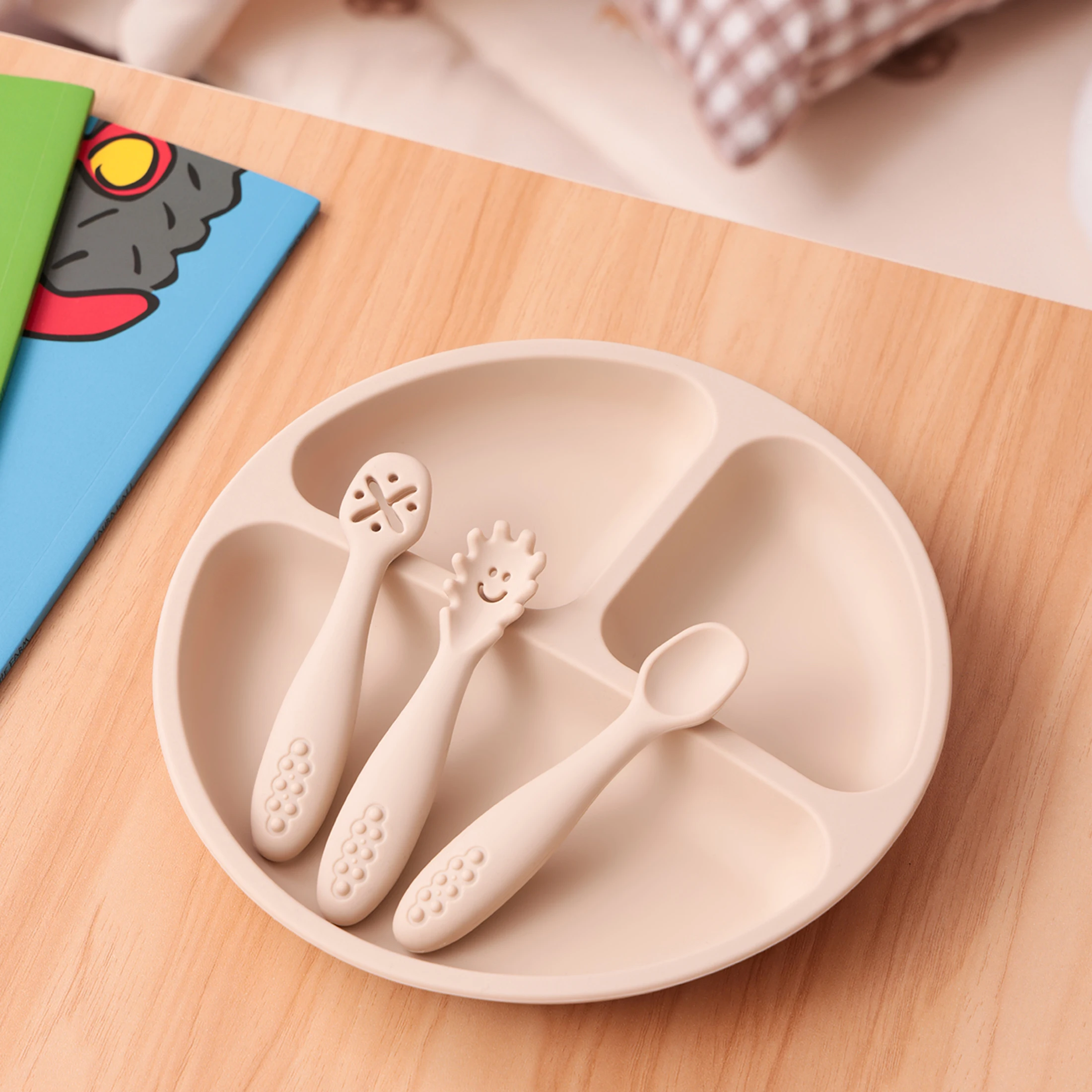 Juego alimentación bebé silicona plato succión utensilios entrenamiento - imagen 5