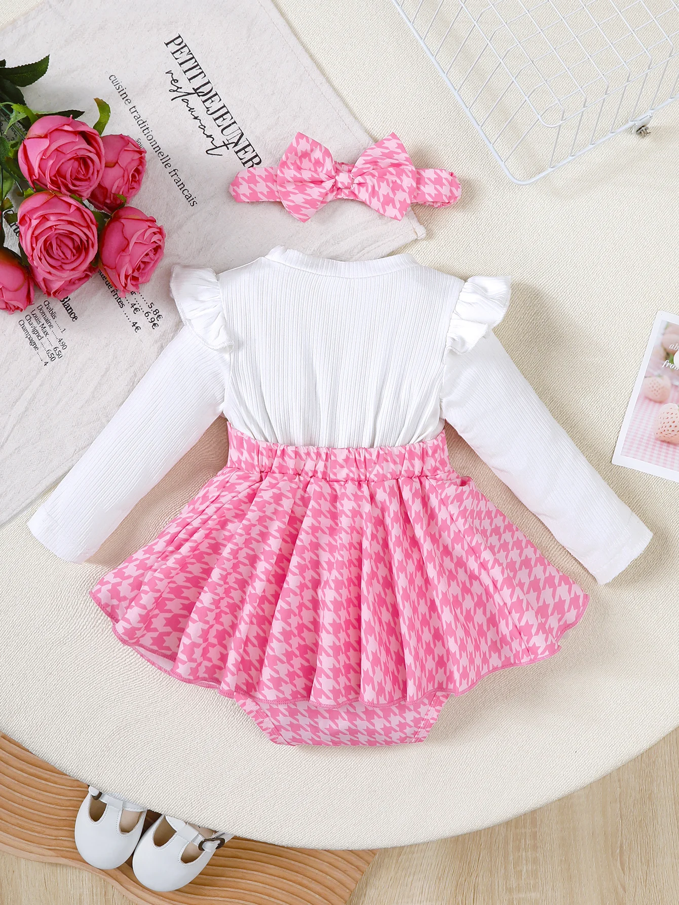 Conjunto bebé niña otoño primavera vestido a cuadros y diadema - imagen 2