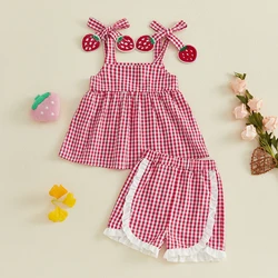 Conjunto verano bebé niña cuadros sin mangas y pantalón corto volantes