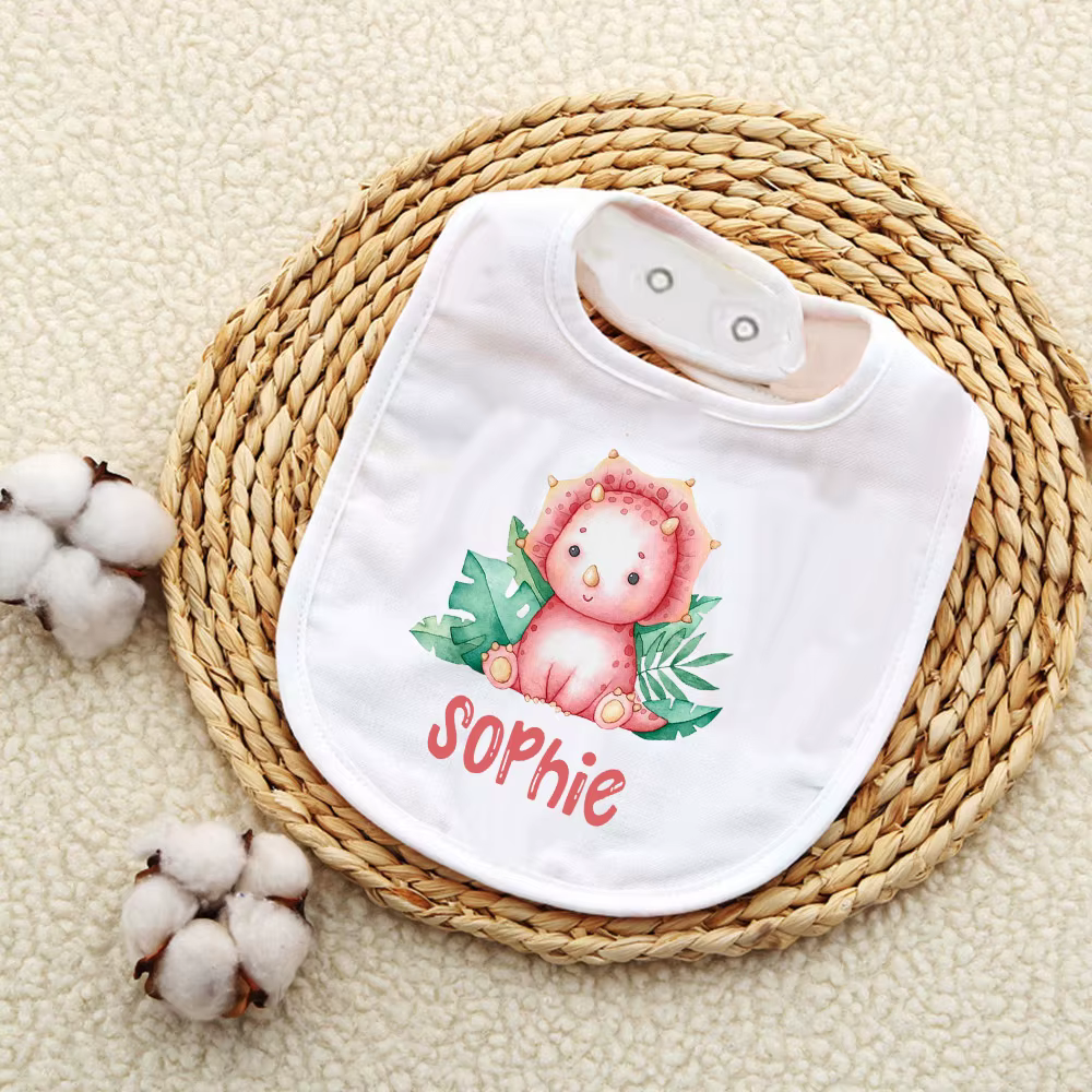 Babero personalizado algodón con nombre y estampado dinosaurio - imagen 4