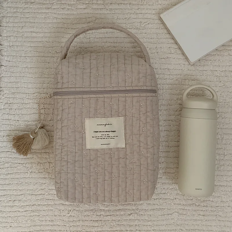 Bolsa de pañales acolchada estilo mommy bordada con cremallera portátil - imagen 2