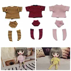 Ropa para muñeca Ob11: conjunto de camiseta y pantalones cortos a rayas