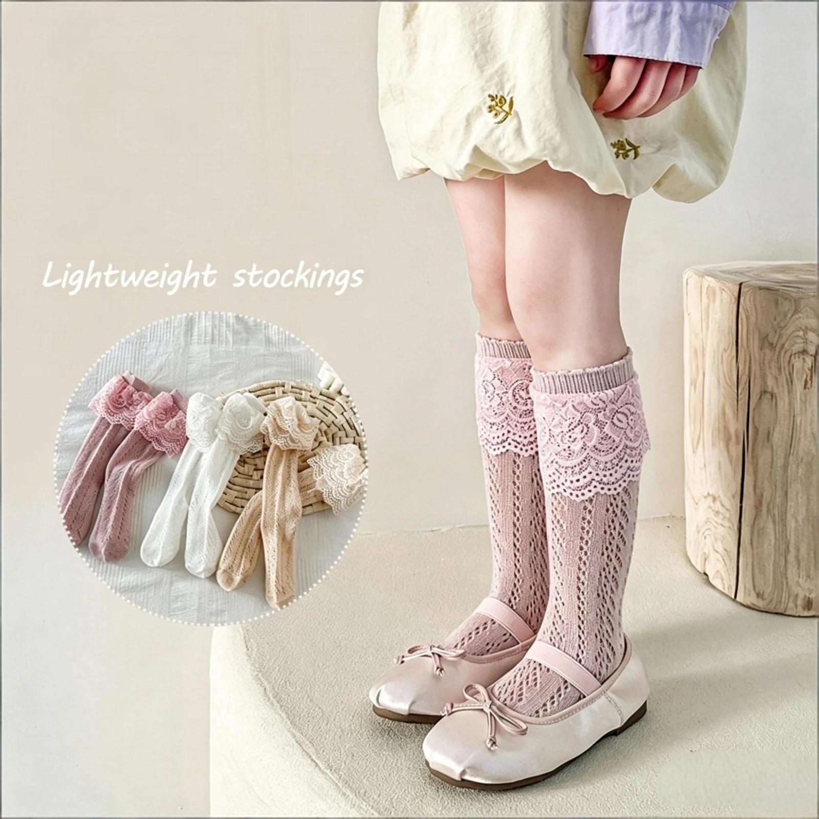 Calcetines altos hasta la rodilla con calado y volantes para niña - imagen 2