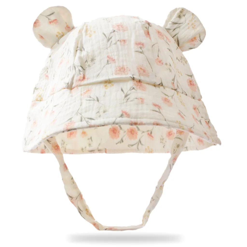 Sombrero pescador bebé algodón con flores caramelo, protección solar - imagen 5