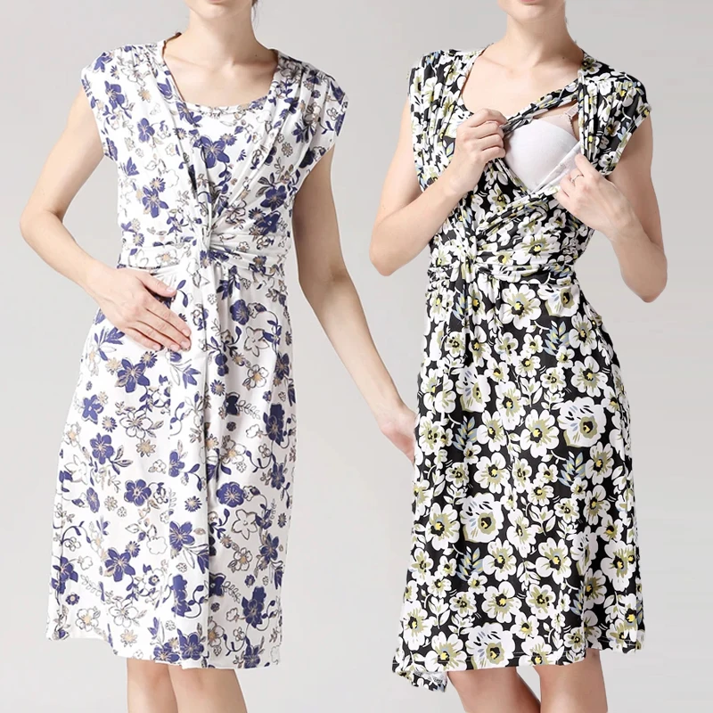 Vestido de lactancia floral con nudo trenzado y apertura discreta - imagen 2