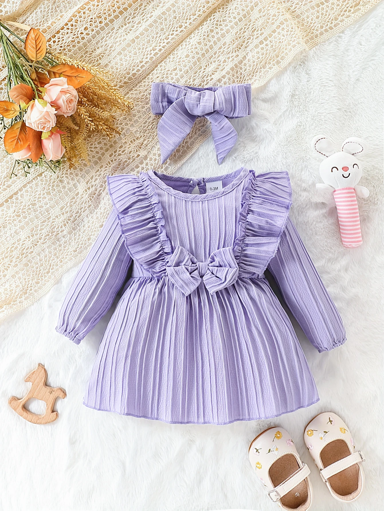 Vestido princesa con lazo para niña – Manga larga púrpura para bebé