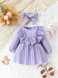 Vestido princesa con lazo para niña – Manga larga púrpura para bebé