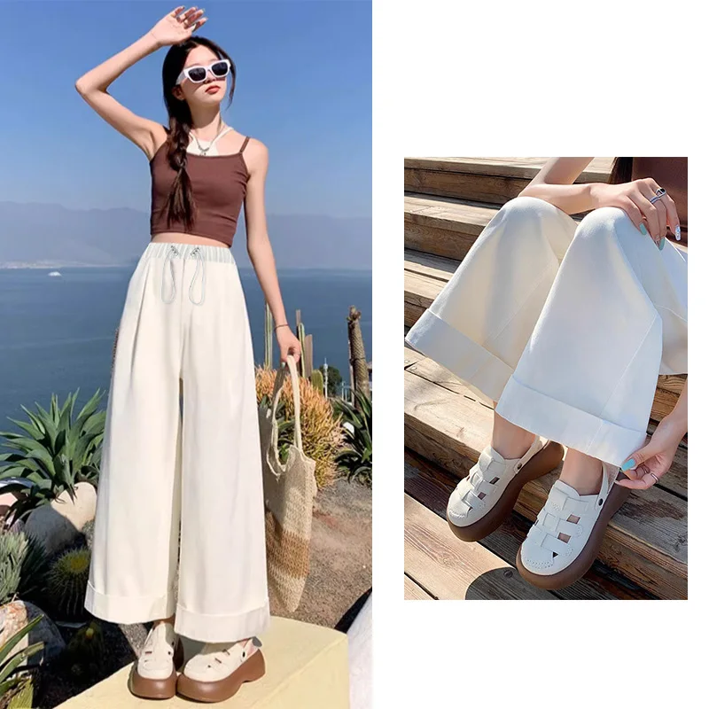 Pantalones maternidad pierna ancha holgados cintura elástica verano - imagen 2