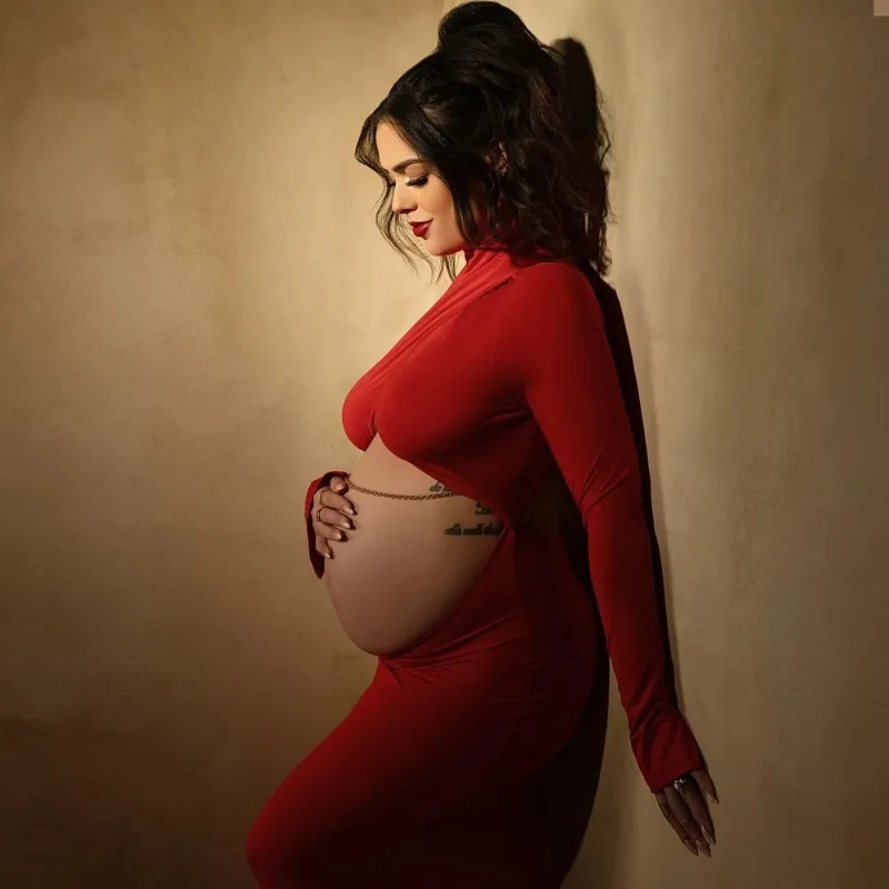 Vestido de maternidad rojo largo elegante para fotos de embarazo - imagen 3