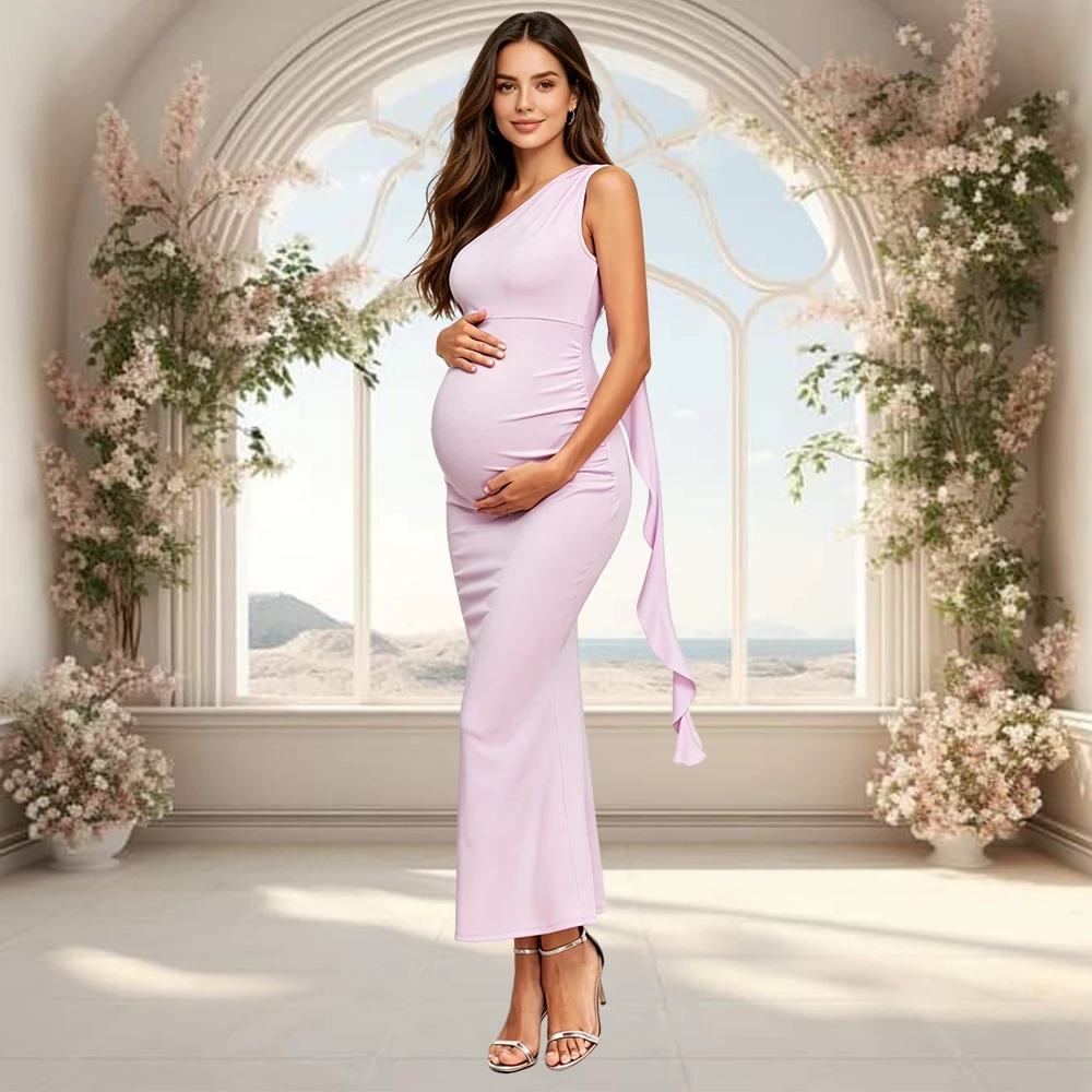 Vestido de maternidad largo asimétrico con volantes drapeados - imagen 3