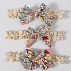 Diadema de encaje con lazo para recién nacido, niña